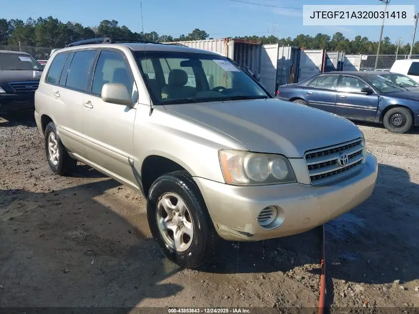 JTEGF21A320031418 2002 Toyota Highlander V6