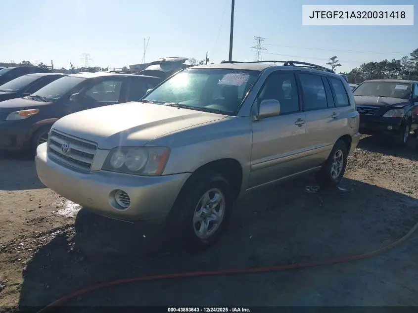 JTEGF21A320031418 2002 Toyota Highlander V6