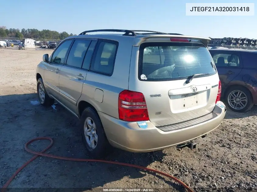 JTEGF21A320031418 2002 Toyota Highlander V6
