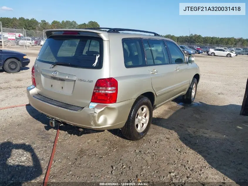 JTEGF21A320031418 2002 Toyota Highlander V6