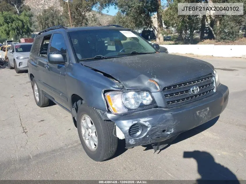 JTEGF21AX20040102 2002 Toyota Highlander V6