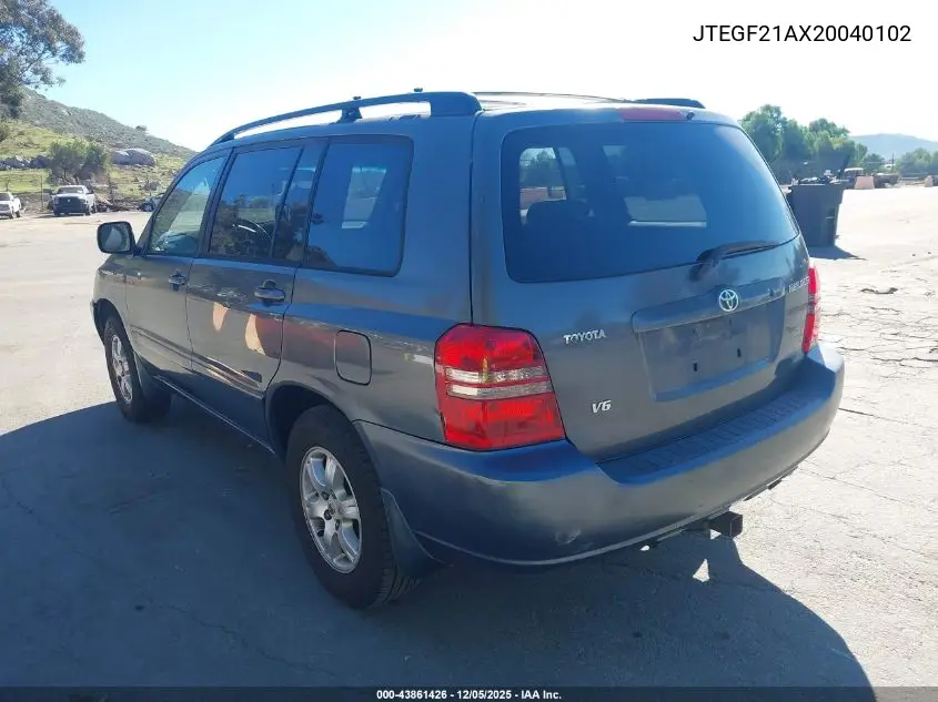 JTEGF21AX20040102 2002 Toyota Highlander V6