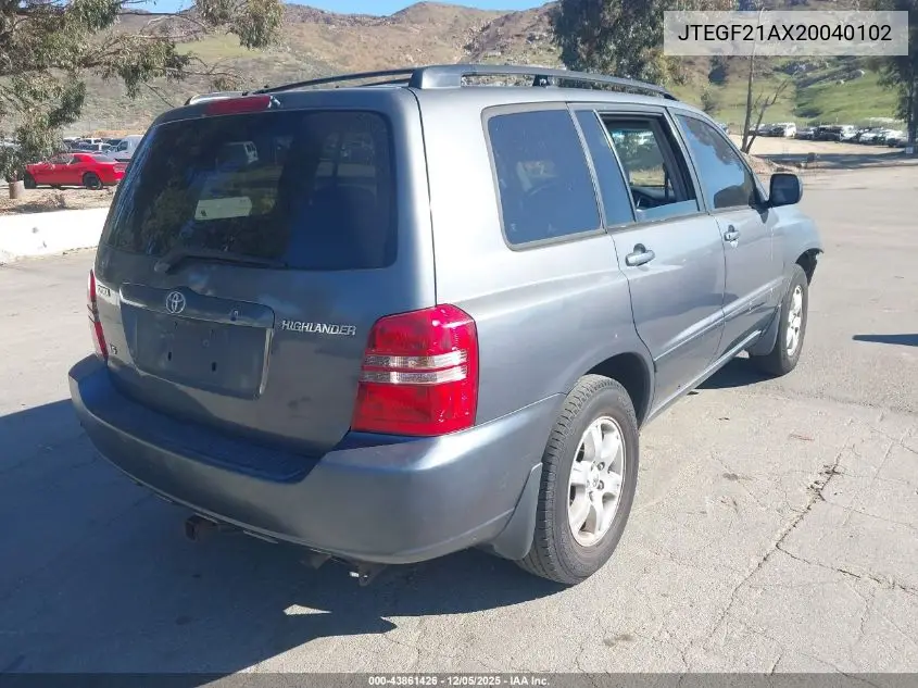 JTEGF21AX20040102 2002 Toyota Highlander V6