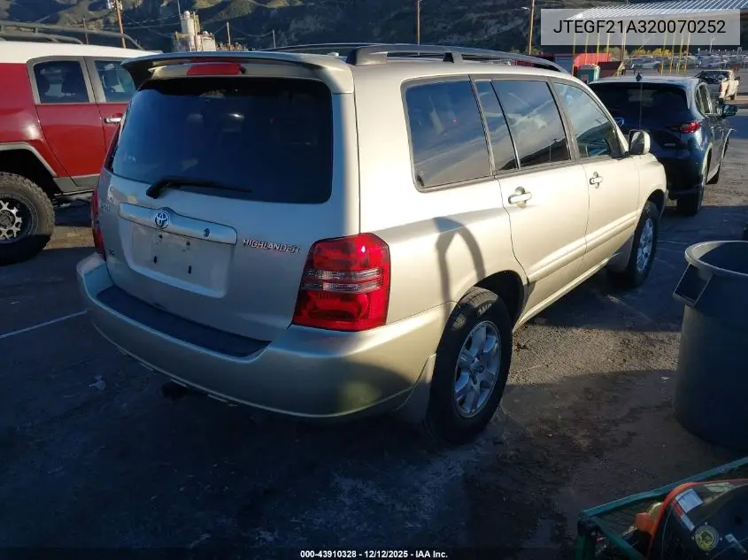 JTEGF21A320070252 2002 Toyota Highlander V6