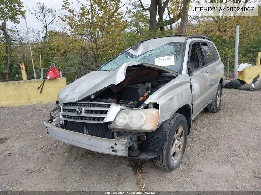 JTEHD21A430024067 2003 Toyota Highlander