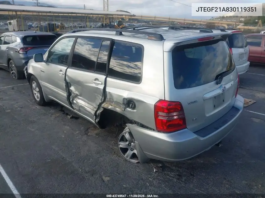 JTEGF21A830119351 2003 Toyota Highlander Limited V6