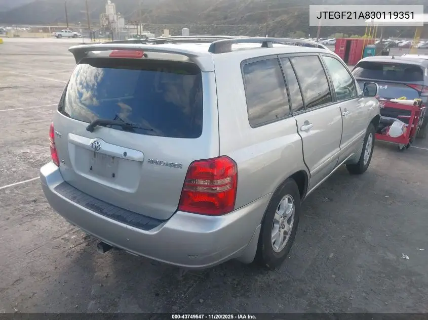 JTEGF21A830119351 2003 Toyota Highlander Limited V6