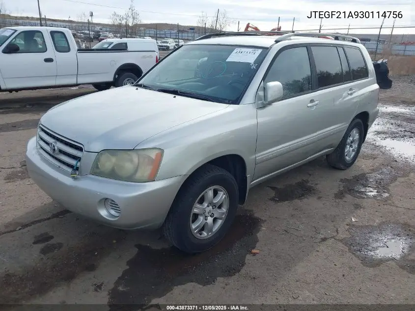 JTEGF21A930114756 2003 Toyota Highlander V6