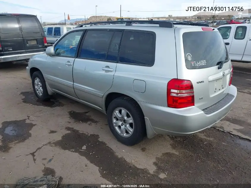 JTEGF21A930114756 2003 Toyota Highlander V6