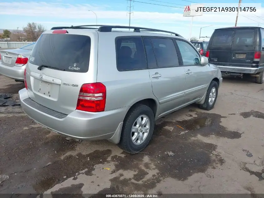JTEGF21A930114756 2003 Toyota Highlander V6