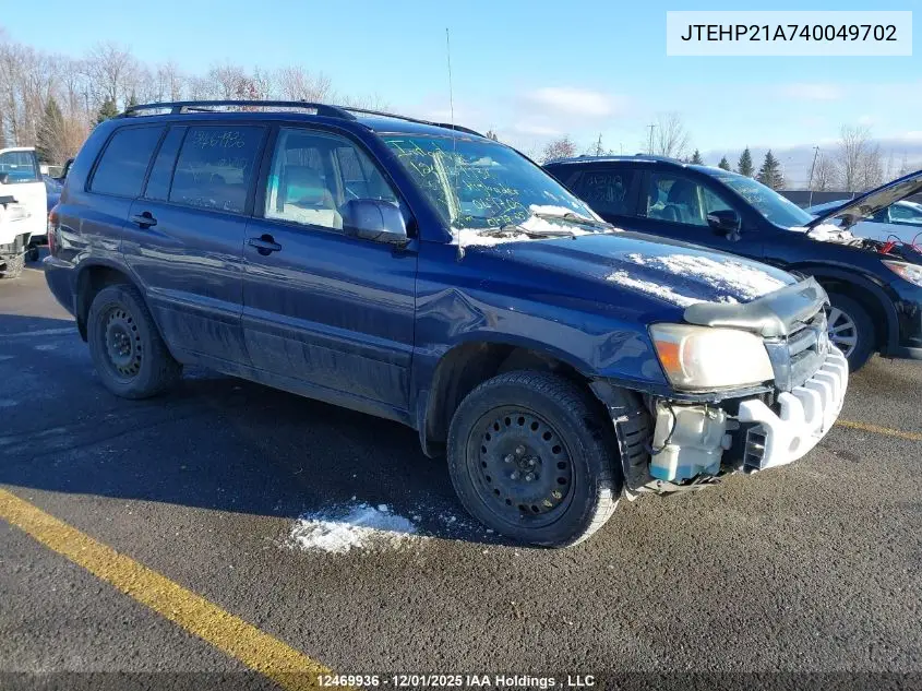 JTEHP21A740049702 2004 Toyota Highlander