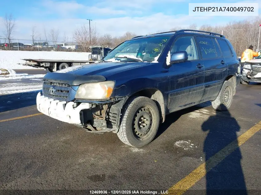 JTEHP21A740049702 2004 Toyota Highlander