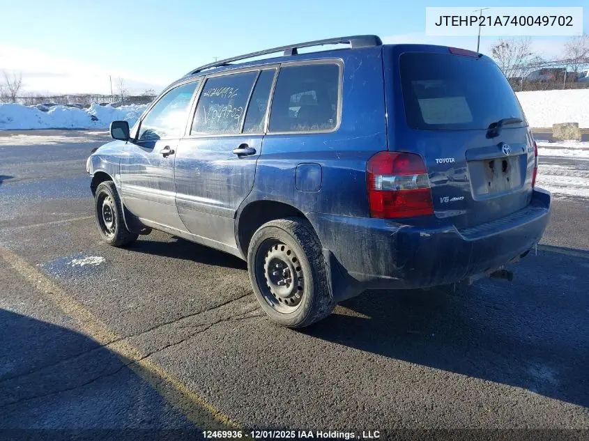 JTEHP21A740049702 2004 Toyota Highlander
