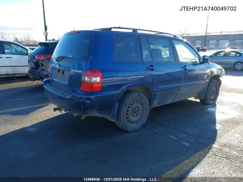 JTEHP21A740049702 2004 Toyota Highlander