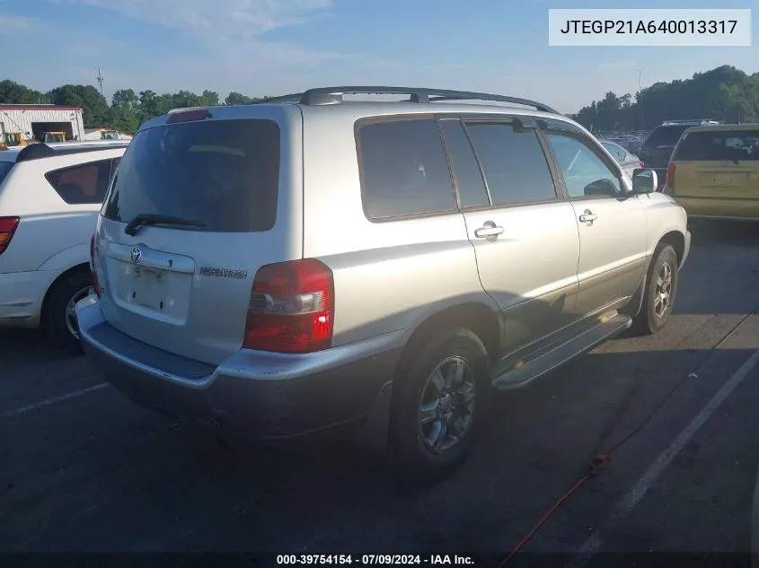 JTEGP21A640013317 2004 Toyota Highlander V6