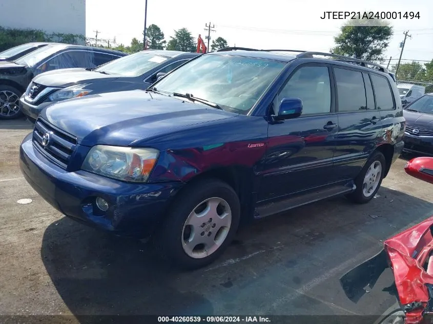 JTEEP21A240001494 2004 Toyota Highlander Limited V6