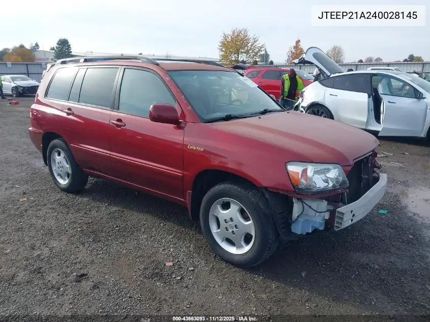 JTEEP21A240028145 2004 Toyota Highlander Limited V6