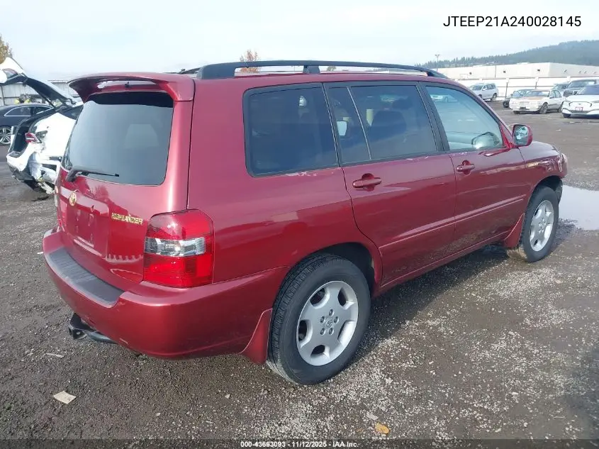 JTEEP21A240028145 2004 Toyota Highlander Limited V6