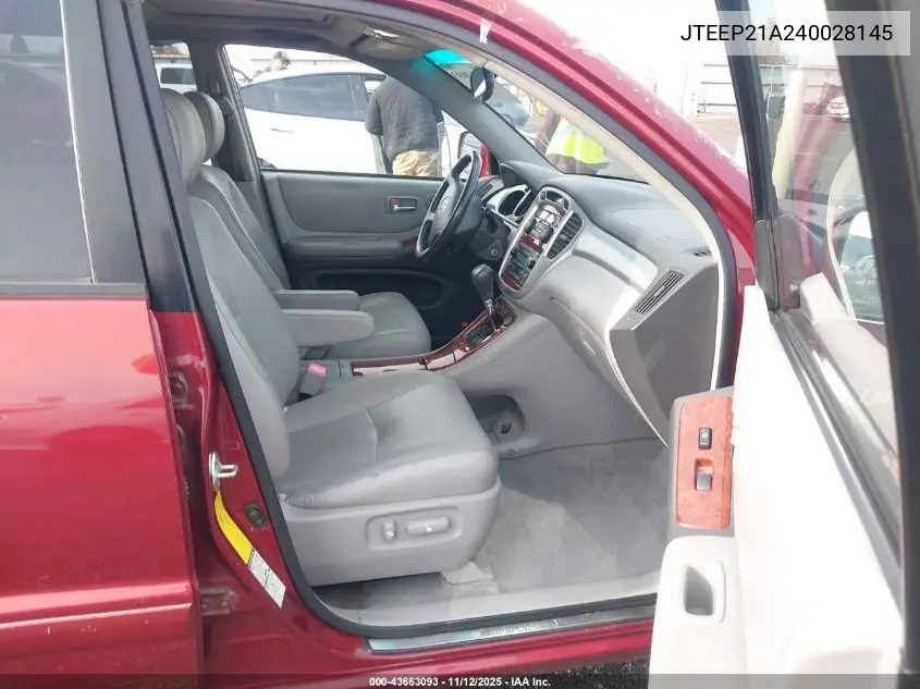 JTEEP21A240028145 2004 Toyota Highlander Limited V6