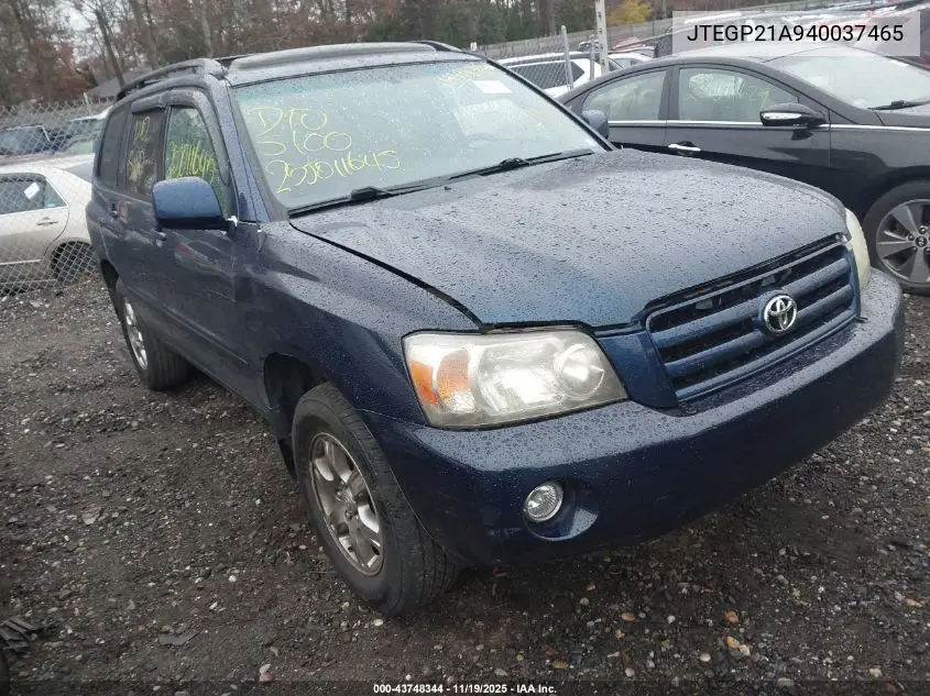 JTEGP21A940037465 2004 Toyota Highlander V6