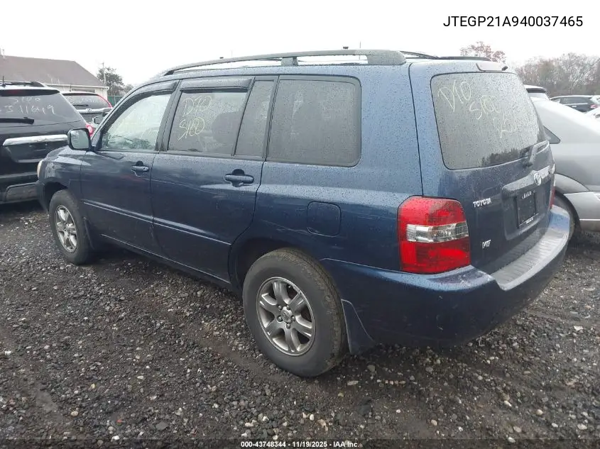 JTEGP21A940037465 2004 Toyota Highlander V6