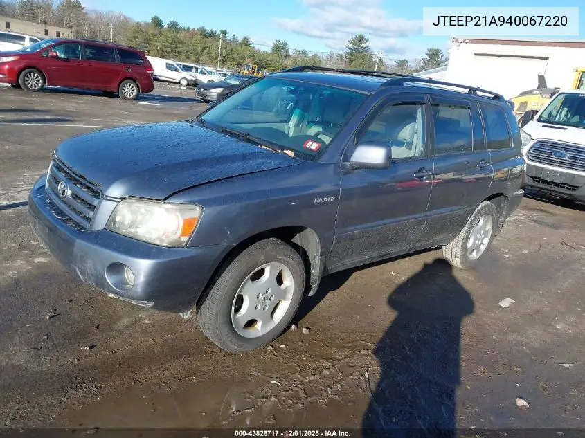 JTEEP21A940067220 2004 Toyota Highlander Limited V6