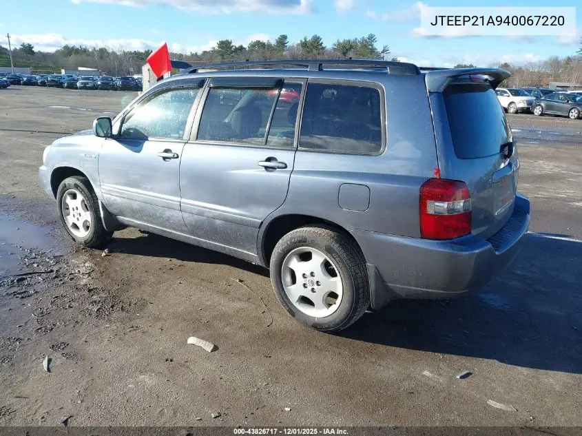 JTEEP21A940067220 2004 Toyota Highlander Limited V6