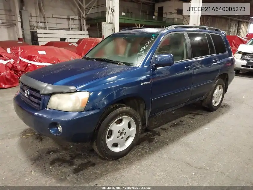 JTEEP21A640005273 2004 Toyota Highlander Limited V6