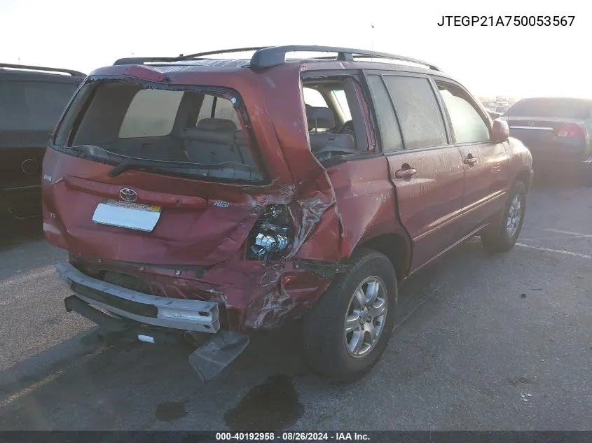 JTEGP21A750053567 2005 Toyota Highlander V6