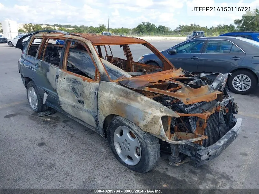 2005 Toyota Highlander Limited V6 VIN: JTEEP21A150116721 Lot: 40289784