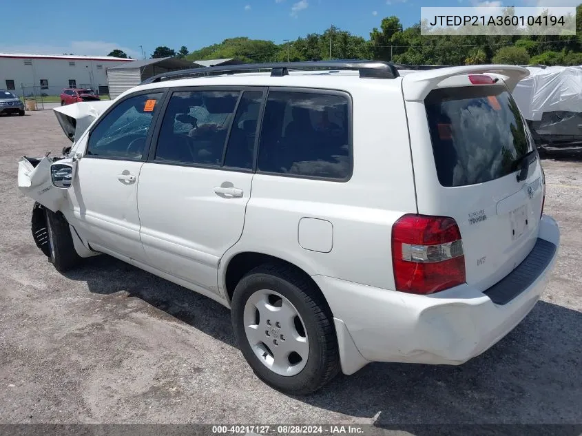 JTEDP21A360104194 2006 Toyota Highlander Limited V6