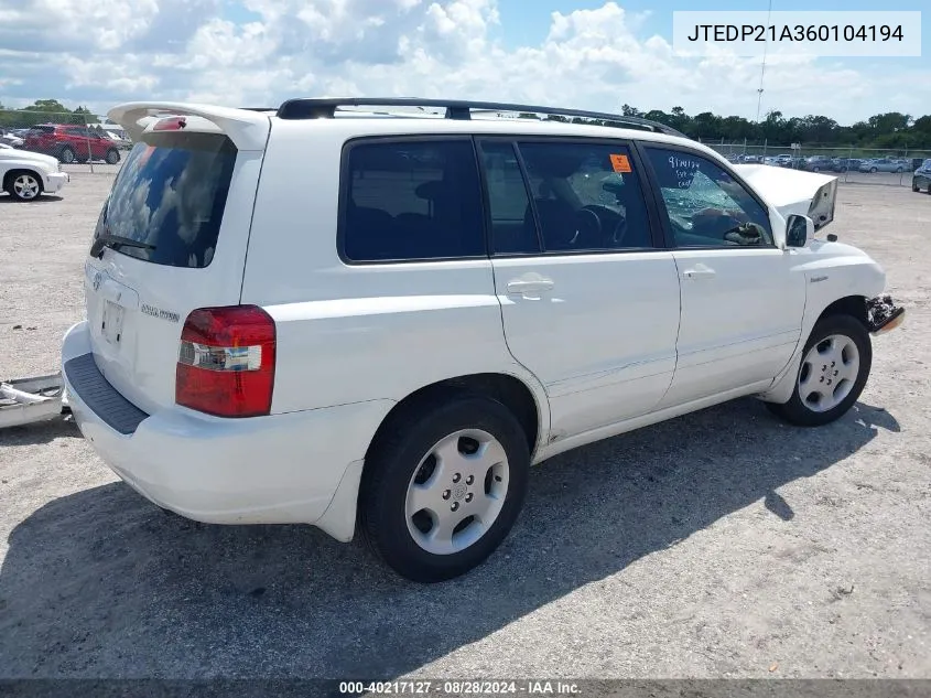 JTEDP21A360104194 2006 Toyota Highlander Limited V6