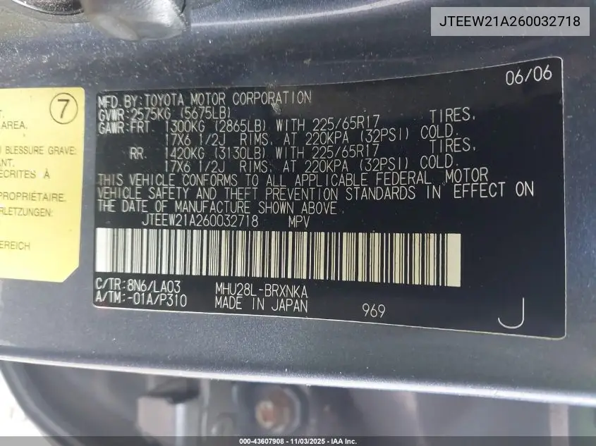 JTEEW21A260032718 2006 Toyota Highlander Hybrid Limited V6