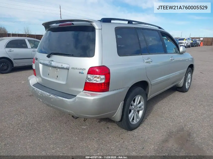 JTEEW21A760005529 2006 Toyota Highlander Hybrid Limited V6