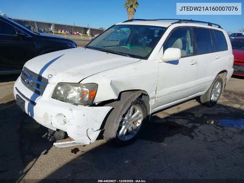 JTEDW21A160007076 2006 Toyota Highlander Hybrid V6