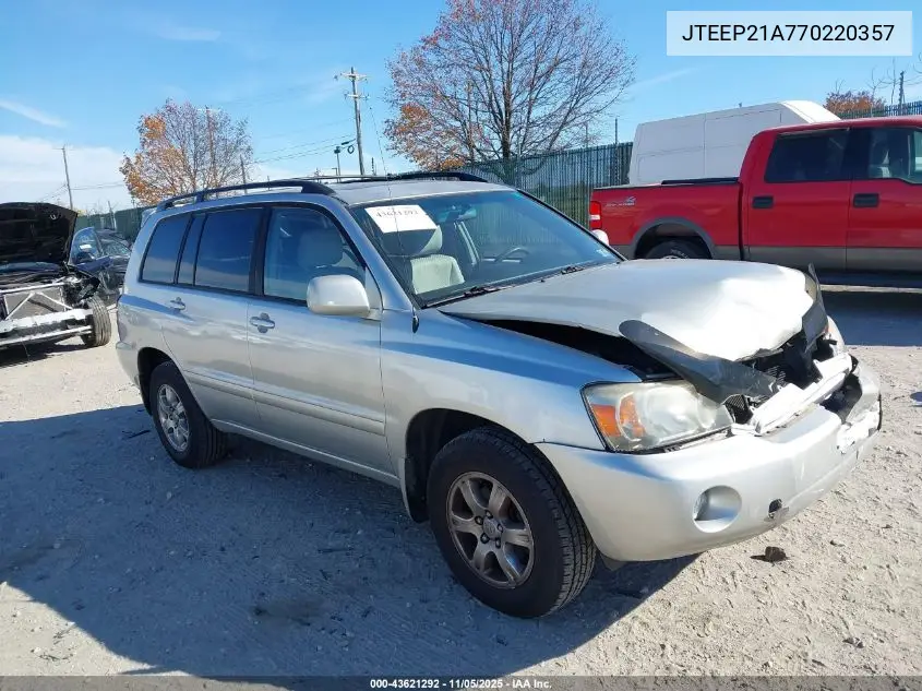 JTEEP21A770220357 2007 Toyota Highlander V6