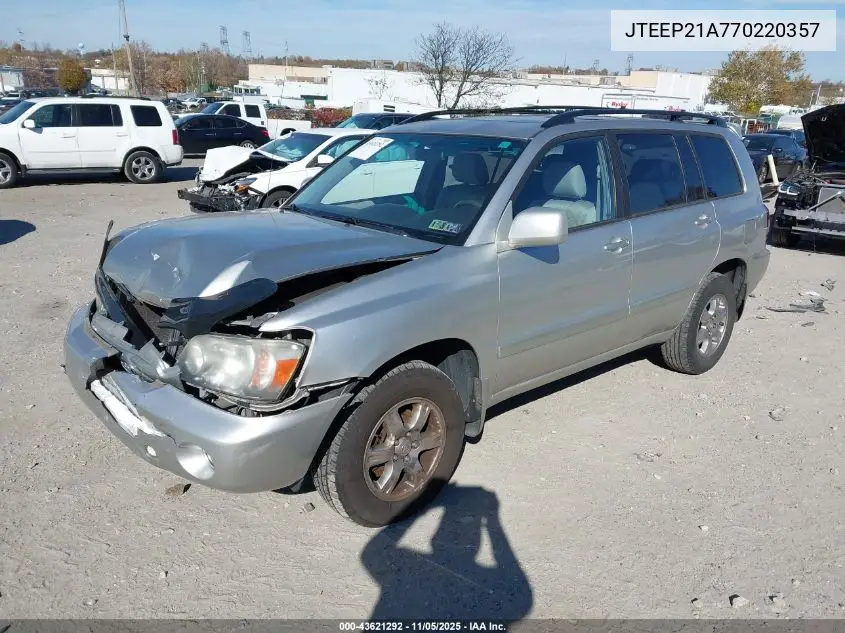 JTEEP21A770220357 2007 Toyota Highlander V6