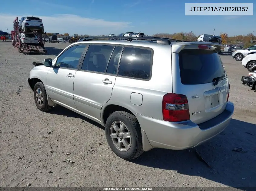 JTEEP21A770220357 2007 Toyota Highlander V6