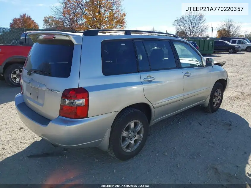 JTEEP21A770220357 2007 Toyota Highlander V6