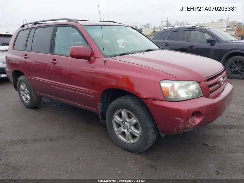 JTEHP21A070203381 2007 Toyota Highlander V6