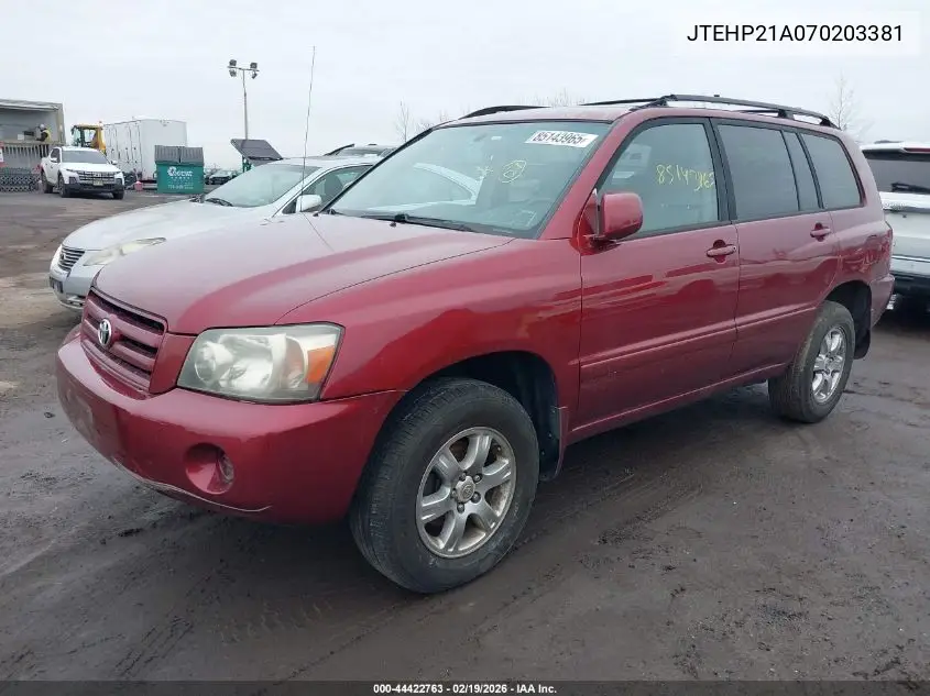 JTEHP21A070203381 2007 Toyota Highlander V6