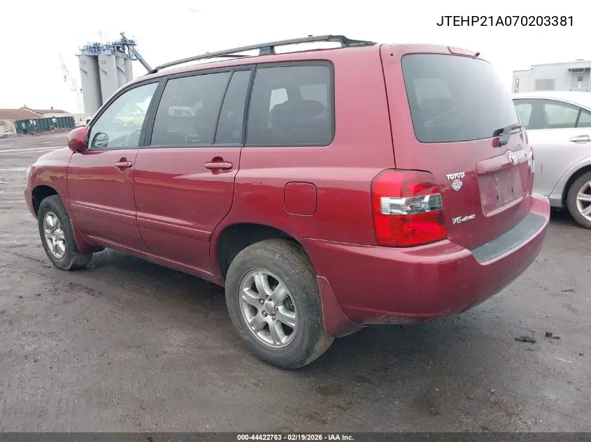 JTEHP21A070203381 2007 Toyota Highlander V6