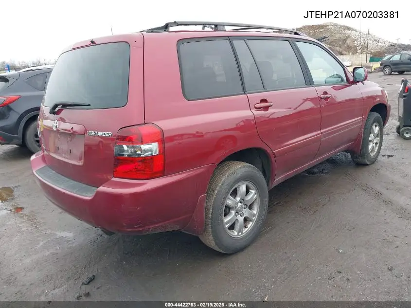 JTEHP21A070203381 2007 Toyota Highlander V6