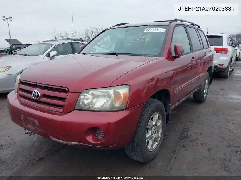 JTEHP21A070203381 2007 Toyota Highlander V6