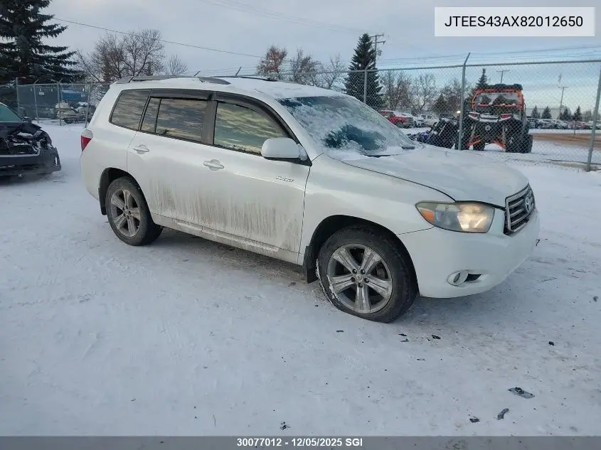 JTEES43AX82012650 2008 Toyota Highlander Sport