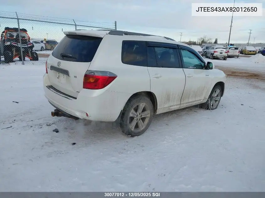 JTEES43AX82012650 2008 Toyota Highlander Sport