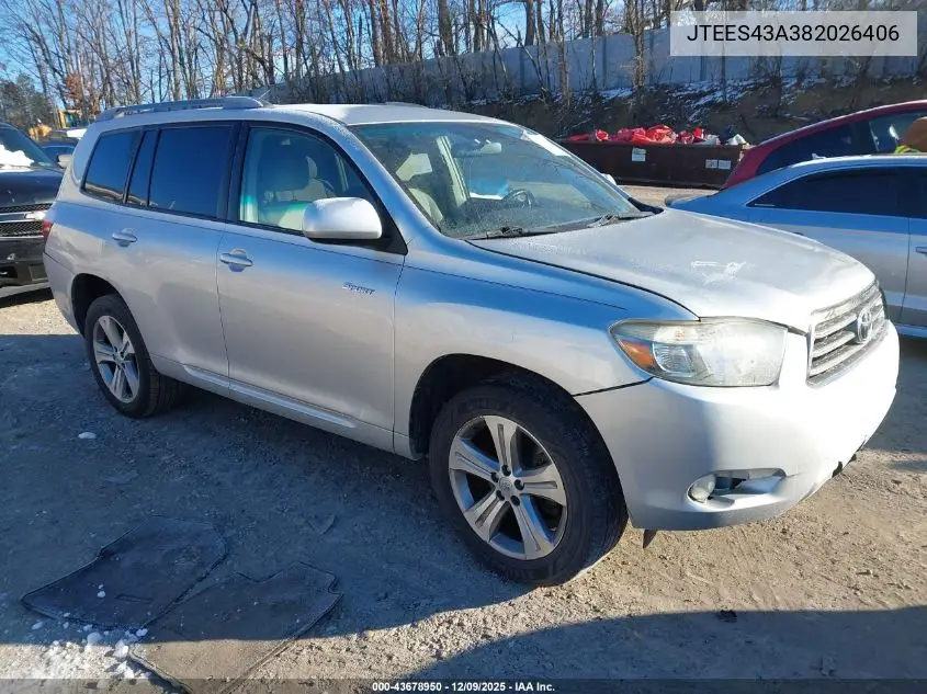 JTEES43A382026406 2008 Toyota Highlander Sport