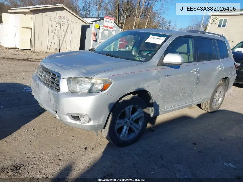 JTEES43A382026406 2008 Toyota Highlander Sport