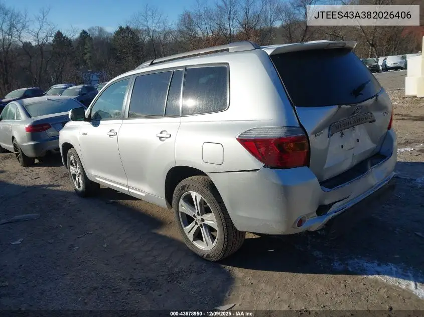 JTEES43A382026406 2008 Toyota Highlander Sport
