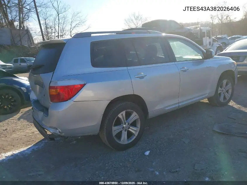 JTEES43A382026406 2008 Toyota Highlander Sport